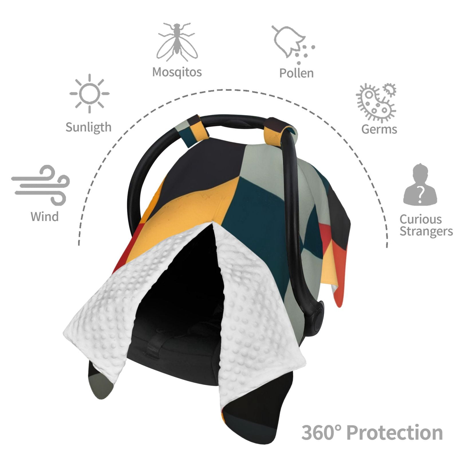 Car Seat Cover Baby - Geometric Cube Pattern Art Breathable Infant Car Seat Cover for Baby Carseat, Lightweight Comfort Baby Essentials Must Haves Newborn Stuff for Girl Boy