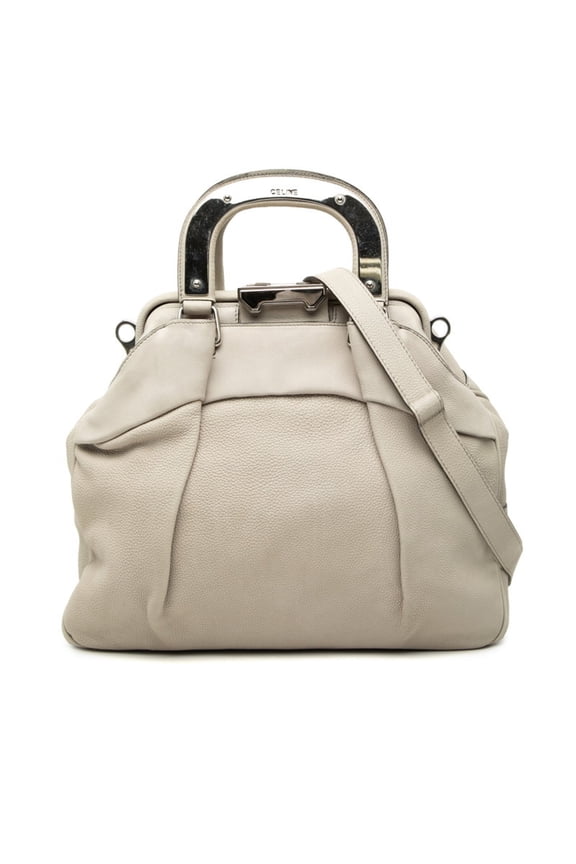 Pre-Owned Celine Logo Handbag Shoulder Bag 2-Way Beige Leather Women's CELINE