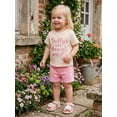 thumbnail image 4 of BemeyourBBs Toddler Baby Girl Summer Outfit Baby Girl Daddy's Girl Mommy's World Clothes 3 6 12 18 24 Months 2 3Years Letter Short Sleeve T Shirt Tops and Pockets Shorts 2 Pcs Set, 4 of 9