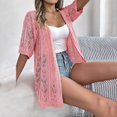 thumbnail image 6 of OIUUAK Oversized Kimono Cardigan,&nbsp;Women Short Sleeve Lightweight Summer Boho Open Front Knit Sweater Beach Resort Casual Tops, Pink, 6 of 9