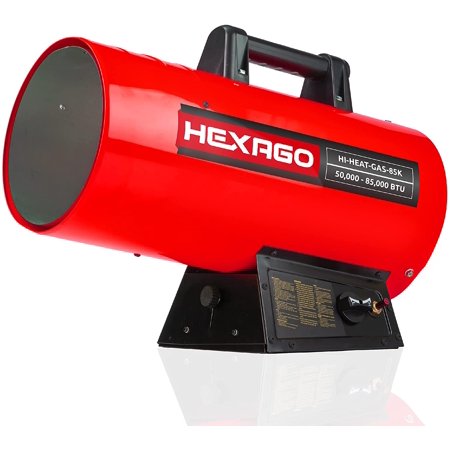 

HEXAGO 85 000 BTU Adjustable Portable Liquid Propane Gas Forced Air Heater Height Adjustable CSA Listed Red Heating up to 2 125 sqft