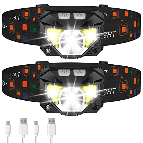 Pack de 2 Frontales LED Recargables con Sensor de Movimiento Luz Blanca y Roja 8 Modos Impermeables Ultraligeros para Camping Running Pesca y Senderismo