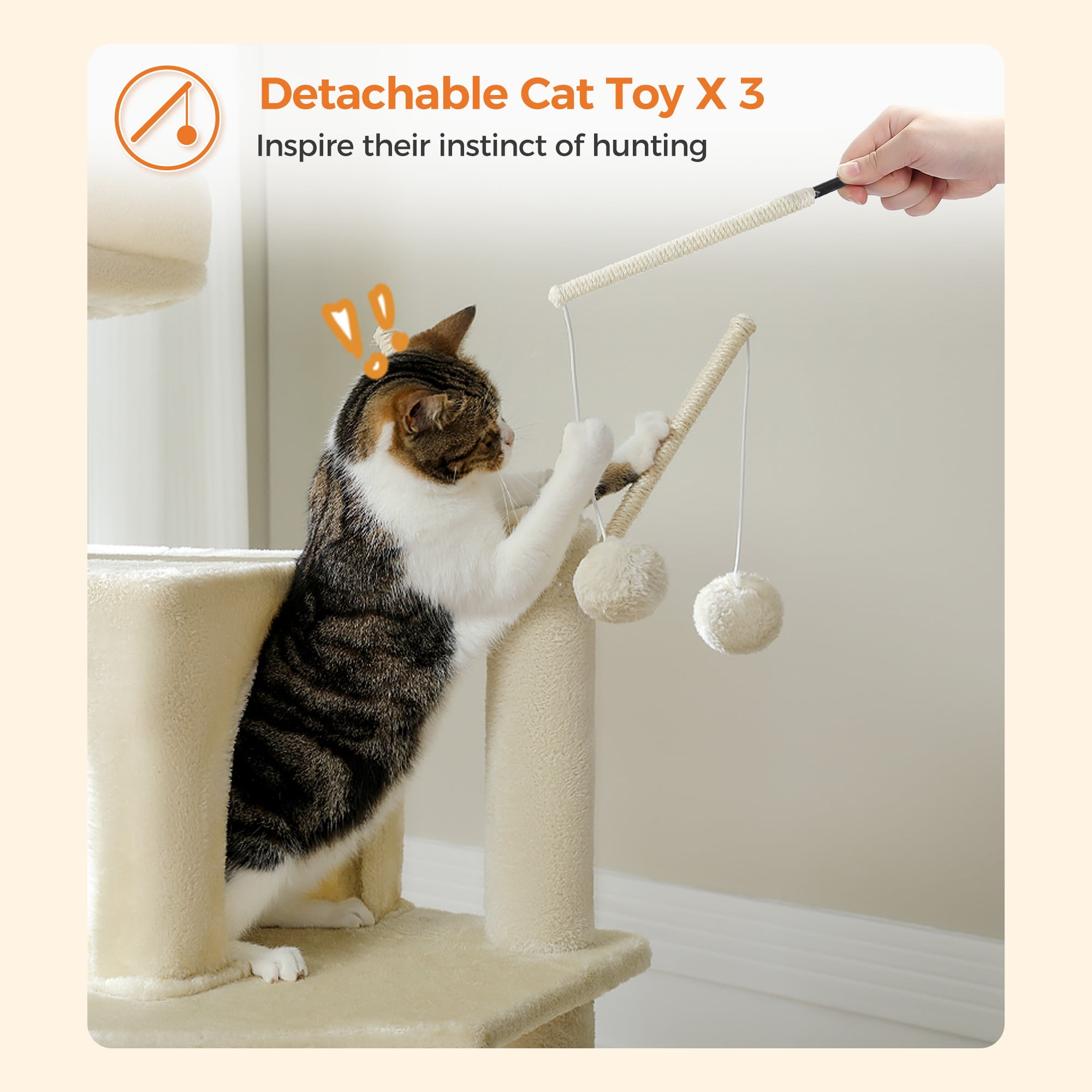 Kadyn 69" Cat Tree Tower for Indoor Large Cats, Fat Cats with Big Hammock, Cat Climbing Tree with Scratching Posts, Condo House and Top Perch, Beige