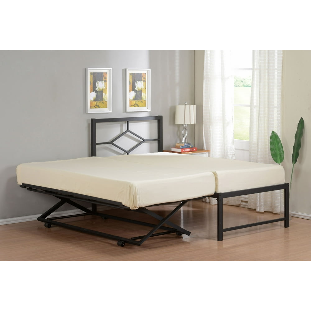 Archer 17"H Platform Daybed Bed Frame With PopUp Trundle Set, Black