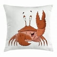 thumbnail image 1 of Crabs Throw Pillow Cushion Cover, Friendly Chela Arthropod Waving His Nipper Greeting with a Big Smile Funny Creature, Decorative Square Accent Pillow Case, 24 X 24 Inches, Brown Coral, by Ambesonne, 1 of 2