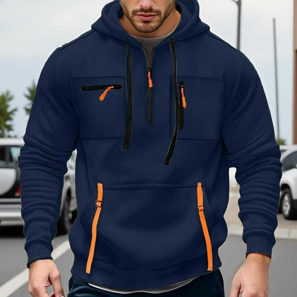 MHFRRA Sudadera con Capucha y Bolsillo para Hombre, de Color Liso, Forrada, Cómoda y Casual, para Invierno Marina de guerra