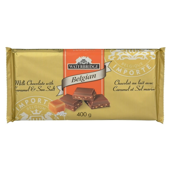 Barre de chocolat belge Waterbridge avec caramel et sel de mer 400 g