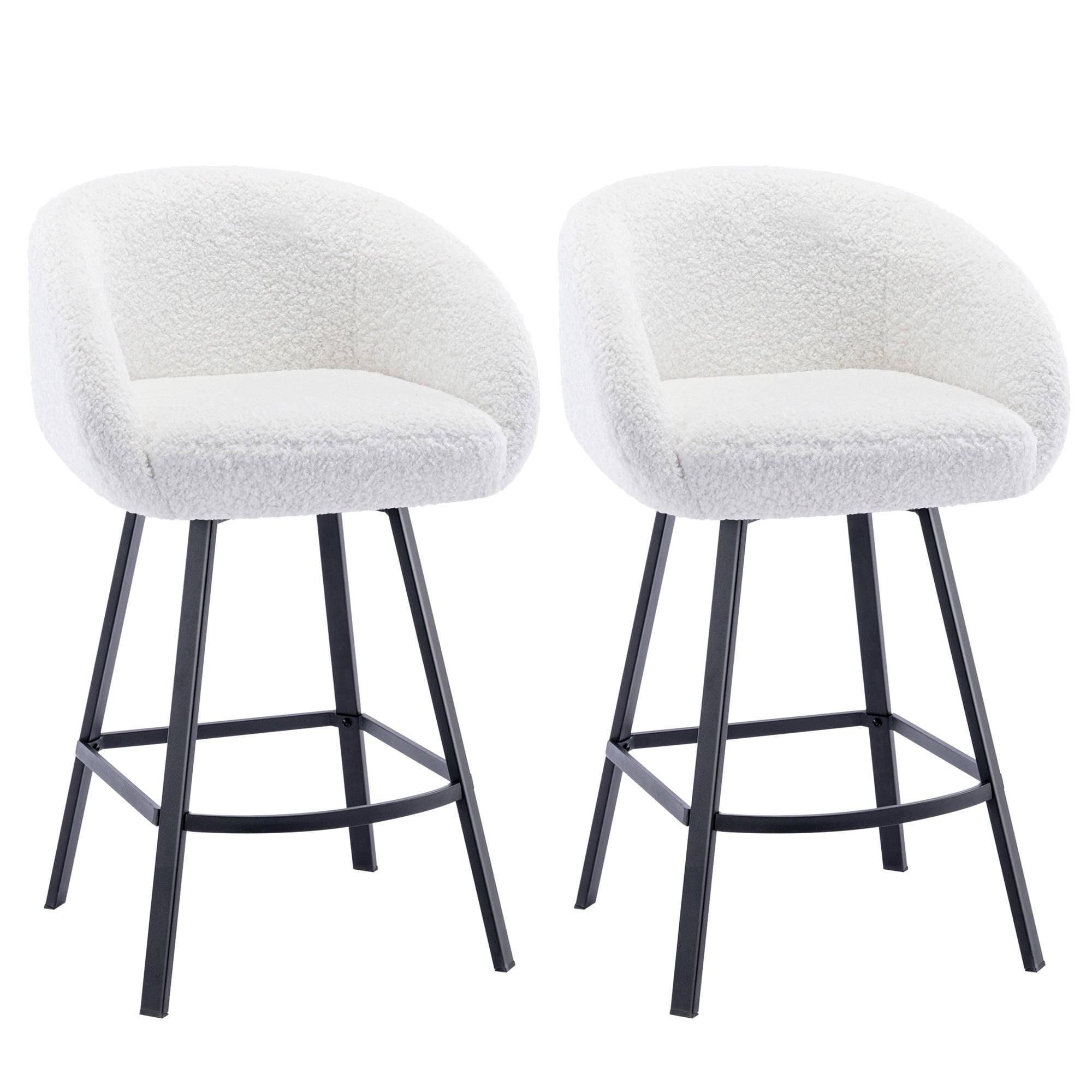 Zesthouse 26.4" Counter Height Swivel Bar Stools Set of 2, Sherpa Barrel Bar Stools with Backs, Modern Boucle Counter Stools for Pub Kitchen Island, White