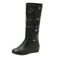 thumbnail image 7 of Womens Mid Calf Boots Hidden Wedge Low Heel Vintage Leather Round Toe Adjustable Button Fall Winter Dress Long Booties Black Size 9, 7 of 7