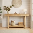 thumbnail image 4 of Farmhouse Fluted Console Dining Table – 2-Tier Rectangular Wood Entryway Table with Storage Shelf – Space-Saving Sofa Table for Living Room, Hallway, or Dining Room – Natural Wood Finish, 4 of 8