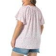 thumbnail image 3 of Agnes Orinda Women's Plus Size Easter Tops Floral Print Shirt Ruffle Notch V Neck Short Sleeve Dressy Casual Summer Blouse 1X Pink, 3 of 6
