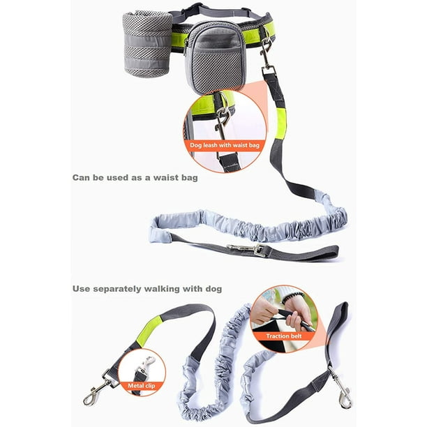 Funavi Hands Free Dog Leash Ajustable Dog Walking Belt For Medium And Large Dogs Retractable Bungee Dog Running Leash With Waist Bag For Walking Jog