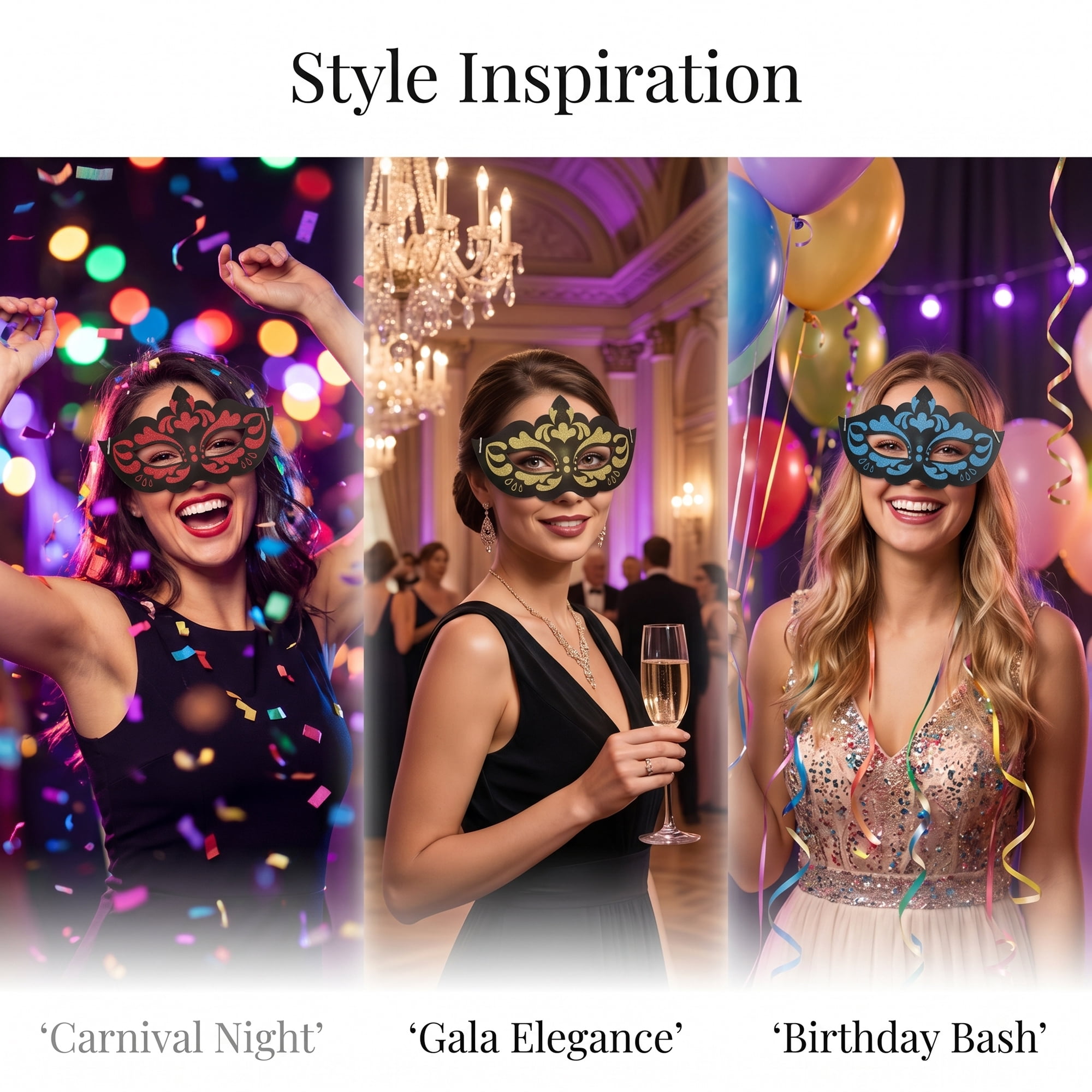Unique Bargains 6-Pack Glitter Masquerade Mask Set for Party Style A Set 6.7" x 3.9"