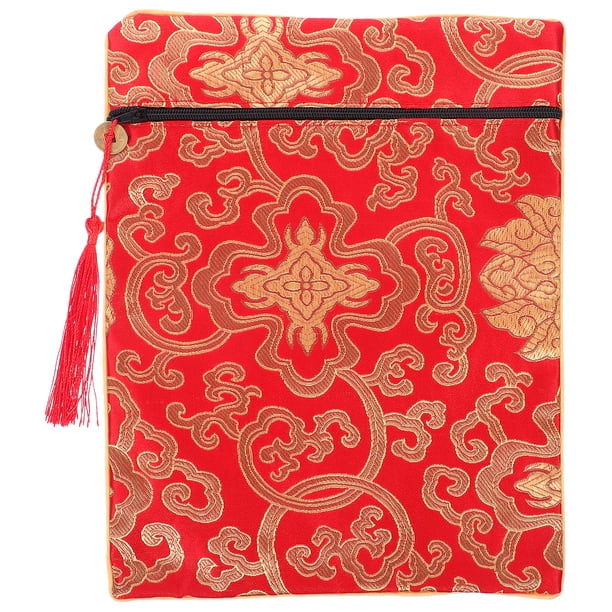 Funda de tela de seda para libros budistas zen, funda para Biblia, organizador de bolsillo con escrituras confucianas, bolsa de almacenamiento para libros de iglesia, sobre rojo