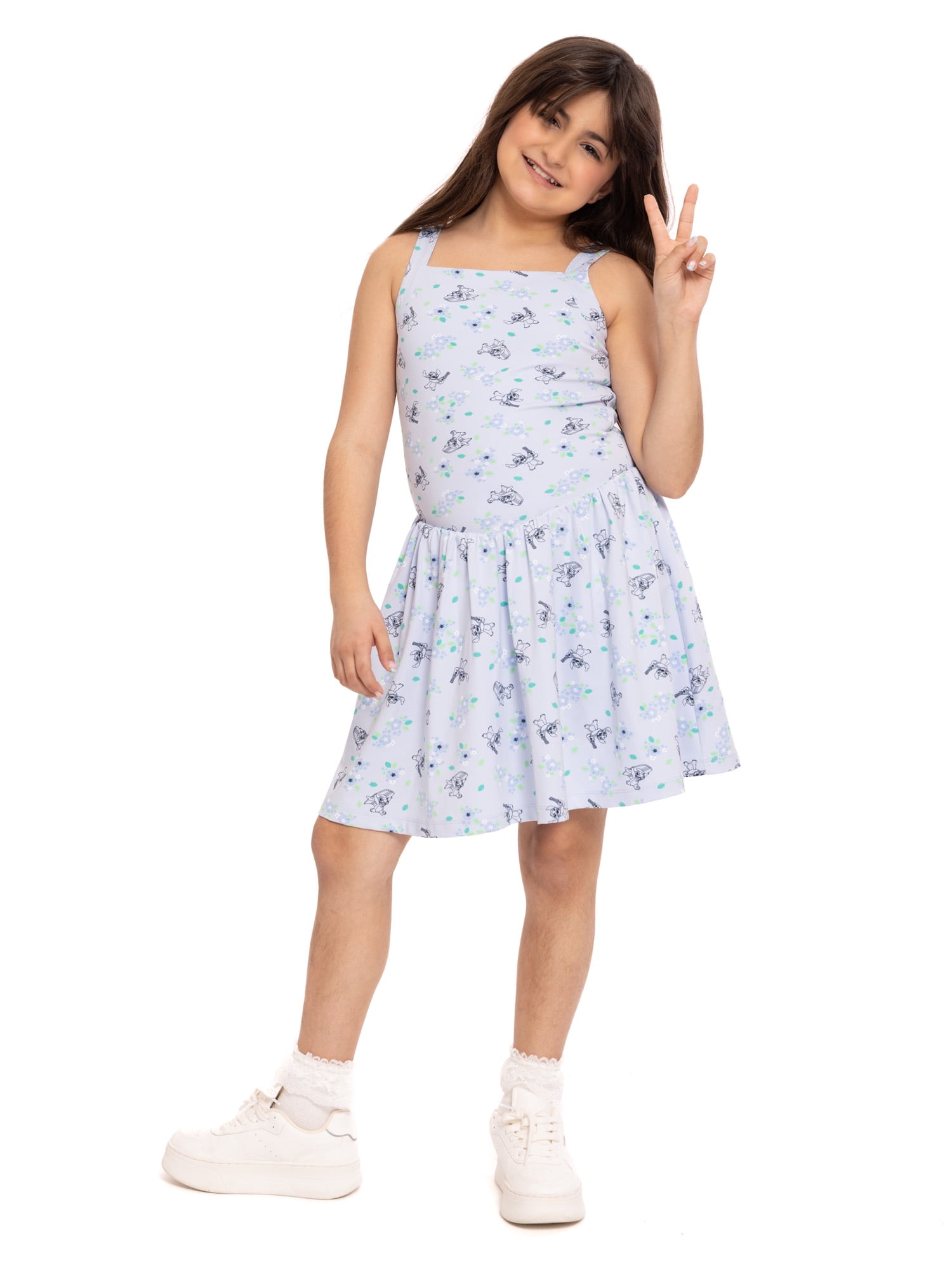 Stitch Girls Active Sleeveless Dress with Built-In Shorts, Sizes 4-12