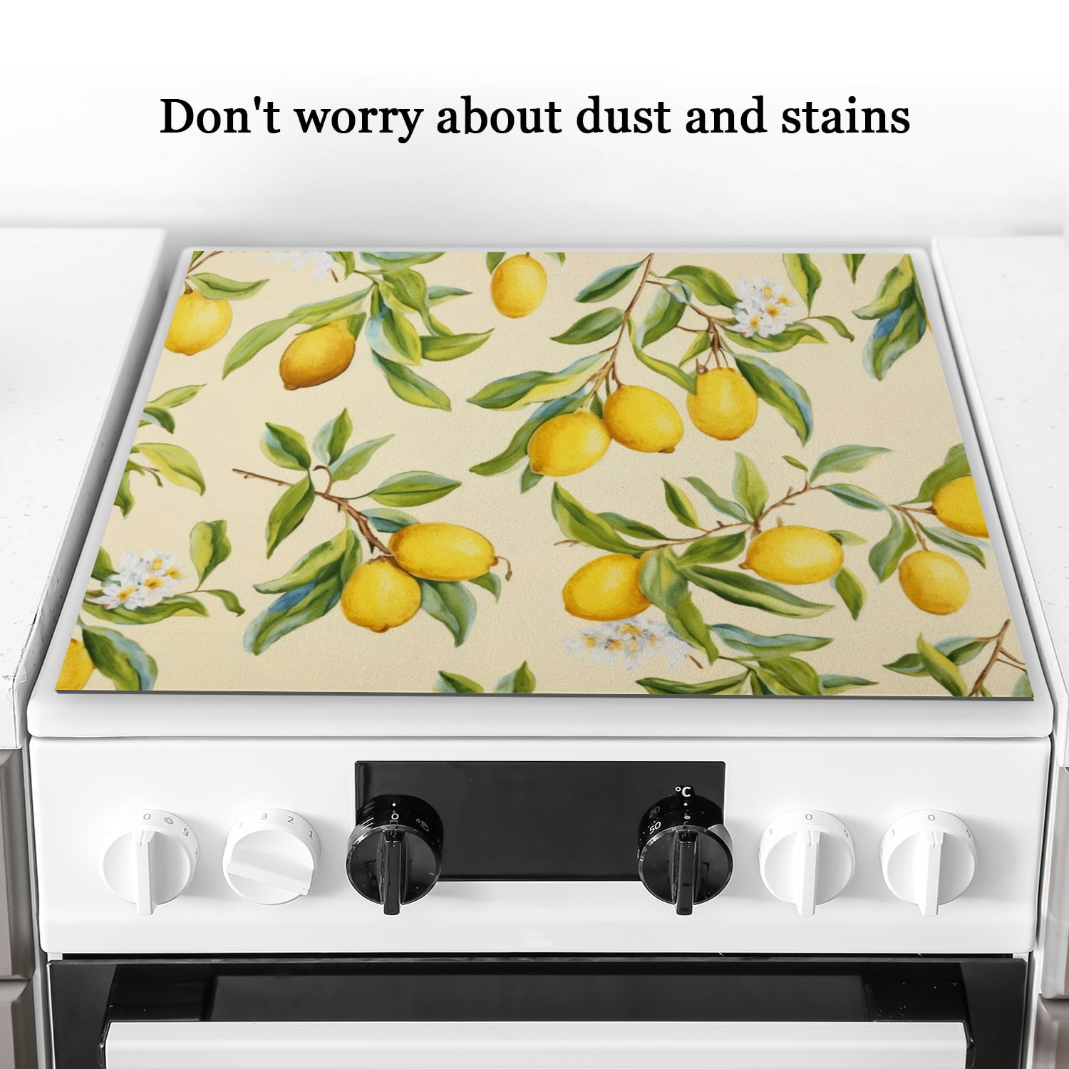Decorative Stove Covers, Rustic Lemon Print, Heat Resistant Ceramic Cooktop Cover, Glass Induction Cooktop Protector mat, Non-slip Foldable Decoration pad for Kitchen RV (28×20 Inch)