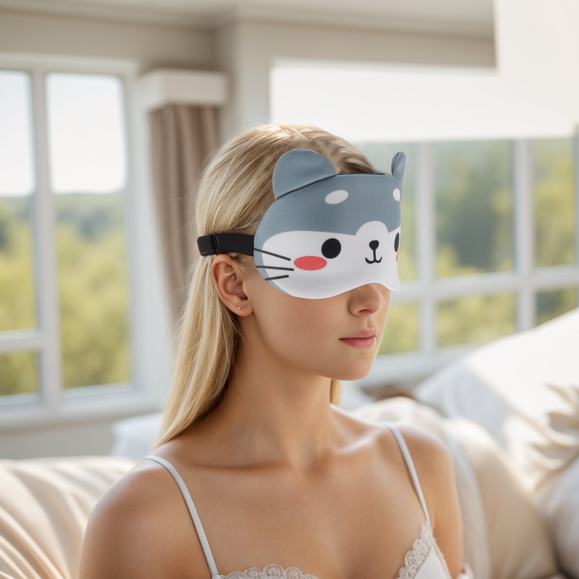 Unique Bargains Soft Cute Cat Eyes Sleep Mask Gray White Comfortable Eye Cover