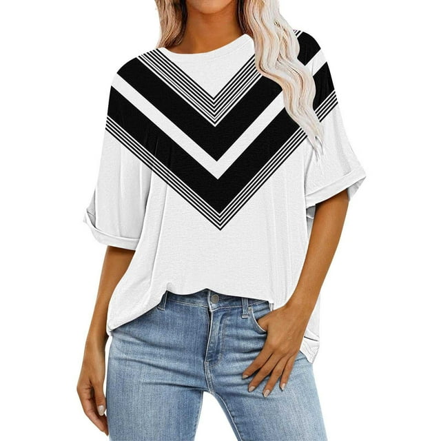 Blouses pour Femmes, Mode Décontractée, Manches Courtes Raccourcies, Chemise Ample Imprimée