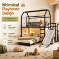 thumbnail image 3 of DTTRA Twin over Full Playhouse Metal Bunk Bed with Slide, Ladder, LED Light & Storage Cabinet, Black, 3 of 9