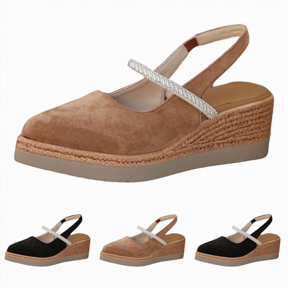 Womens Wedge Sandals Espadrilles Closed Toe Slingback Elatic Strap Comfortable Casual Platform Lightweight Summer Walking Shoes Brown Size 7.5