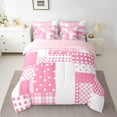 thumbnail image 2 of Manfei Modern Geometric Grid 7-Piece Twin Bedding Sets,Geometric Spot Aesthetic Bedding Comforter Set,Pink White Checkered Sheet Sets For Teens Girl,Luxury Bedroom Decor Reversible, 2 of 8
