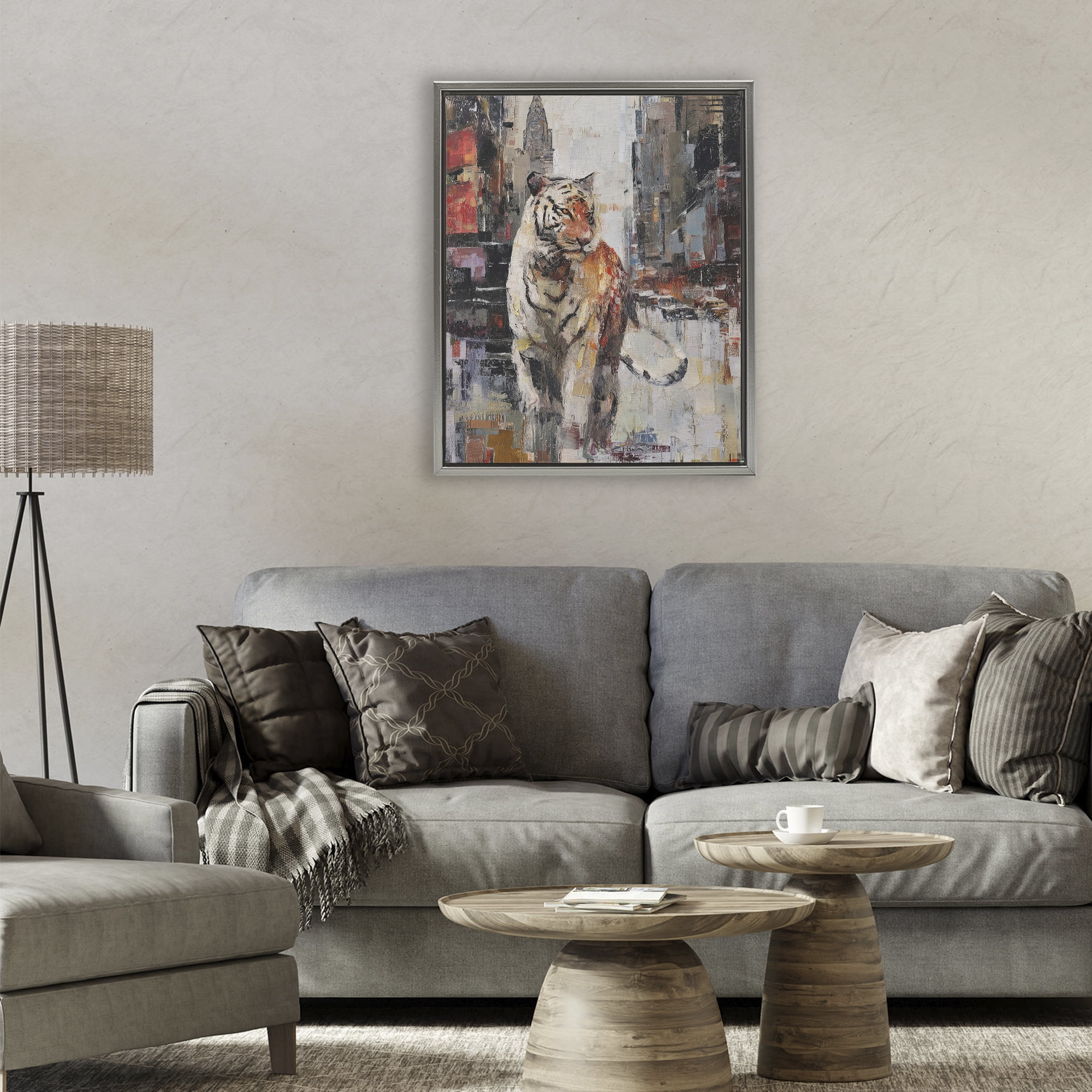 Stupell Industries Concrete Predator Roaming City Gray Framed Floater Canvas Wall Art, design by Svetlana Aleynikova