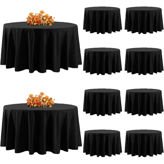 10Pack Black Round Tablecloth 90 Inch, Polyester Fabric Round Table Cover, Stain & Wrinkle Resistant Washable Table Cloth for Wedding, Party, Banquet, Dining Decor