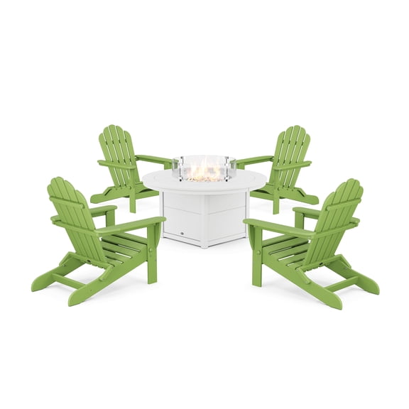 Trex Outdoor Furniture 5-Piece Monterey Bay Adirondack Conversation Set with Fire Pit Table in Lime