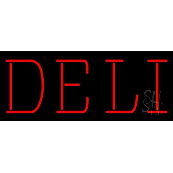 Red Deli LED Neon Sign 10 x 24 - inches, Clear Edge Cut Acrylic Backing, with Dimmer - Bright and Premium built indoor LED Neon Sign for restaurant window and interior decor.