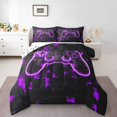 thumbnail image 2 of Gaming Comforter Sets Gamer Room Decor Bedding 2 Pcs, Modern Abstract Plaid Bedding Comforter Sets Purple Geometry Honeycomb Print Duvet Insert Gamepad Controller Quilt, 2 of 7