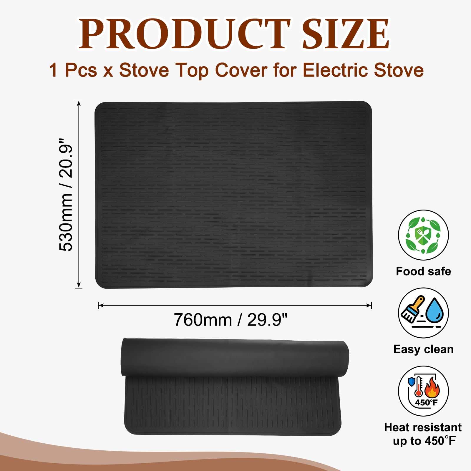 Uxcell 30 x 21 Inch Stove Top Cover for Electric Stove, 1Pcs Silicone Stripe Mat for Glass Top Cover Non-Slip Glass Cooktop Protector for Kitchen Oven Dish Drying Mat, Black
