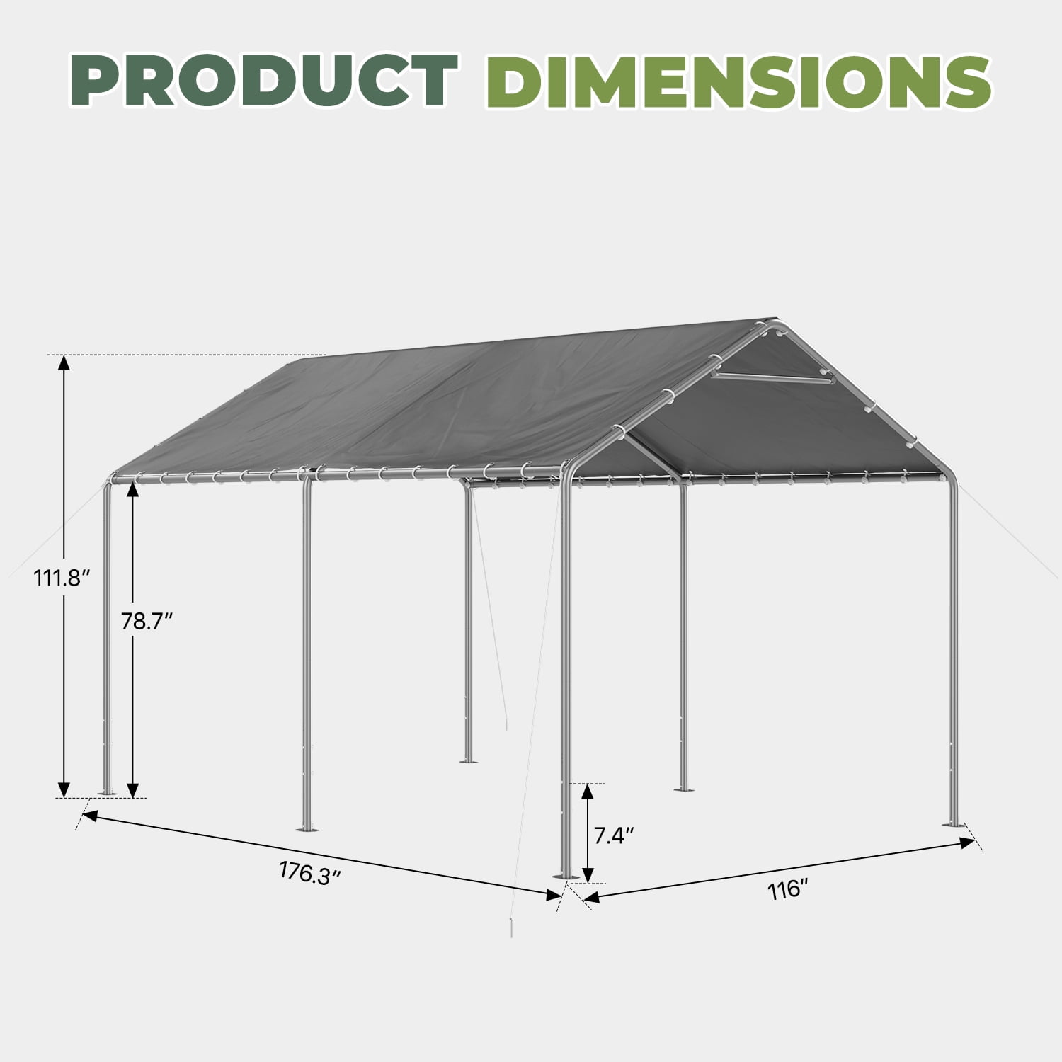BaPiPro 10' x 15' Gray Gable Roof Carport Canopy, Heavy-Duty Galvanized Steel, Waterproof UV-Resistant PE Tent with Adjustable Height, 7-Level Wind Resistance for Car, Boat and Patio Storage