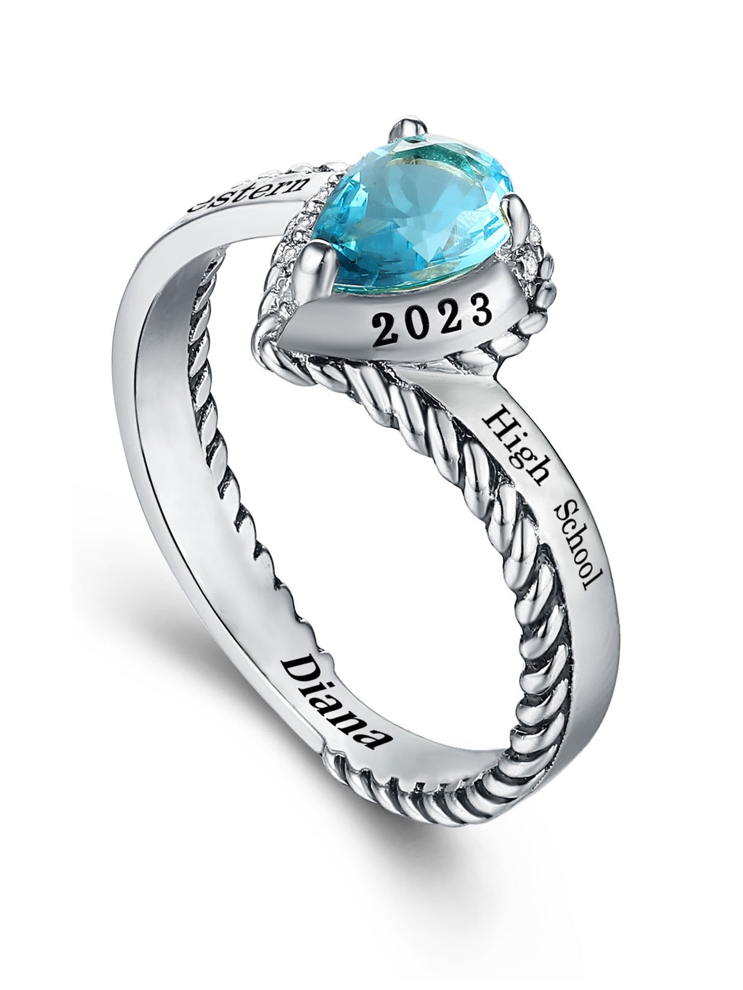 Mementos USA Custom Women's Class Rings for High School or College-Sterling Silver 925/Rhodium