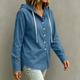 thumbnail image 6 of QIYAGBSA Hooded Denim Shirt for Women Button Down Long Sleeve Relaxed Fit Casual Spring Fall (Blue, L), 6 of 8