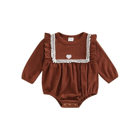 

Christmas Baby Girls Romper Long Sleeve Crew Neck Lace Fur Ball Patchwork Heart Embroidered Bottom Snap Triangle Jumpsuit