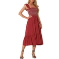 thumbnail image 4 of INSPIRE CHIC Women's Sundress Square Neck Ruffle Tiered Boho Midi Dress M Burgundy, 4 of 6