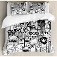 thumbnail image 3 of Indie Twin Size Duvet Cover Set, Hand Drawn Doodle Style Cartoon Figures Monsters Welcoming Community Funny Crazy, Decorative 2 Piece Bedding Set with 1 Pillow Sham, Black and White, by Ambesonne, 3 of 3