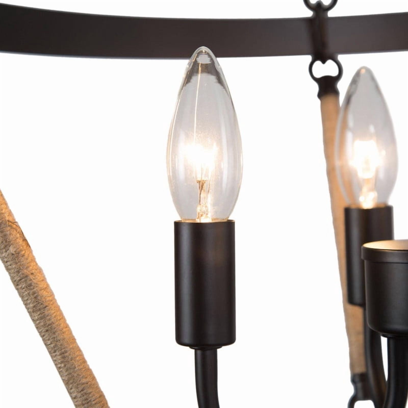 LNC Claunifer 4-Light Matte Black Farmhouse Chandelier with Rope Accents
