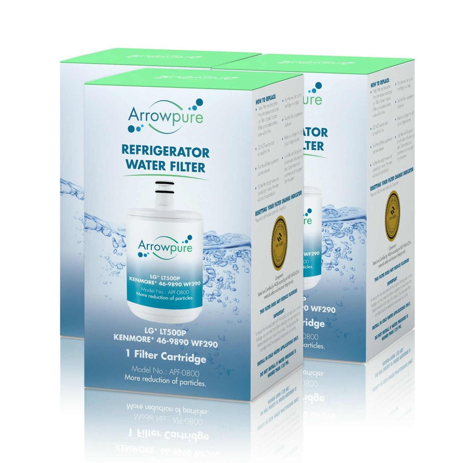 3 Pack Refrigerator Water Filter Replacement by Arrowpure Certified