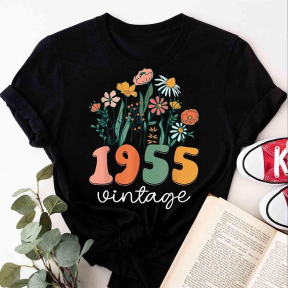 1955 Shirt, 70th Birthday Shirt, Wildflowers 1955 Birth Year Number Shirt for Women, Birthday TShirt, Turning 70 Gift, 1955 vintage shirts