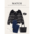 thumbnail image 4 of Eytino Sweaters for Women Long Sleeve Back Bow Sweaters V Neck Fall Color Block Pullover Tops, 4 of 10