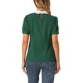thumbnail image 3 of INSPIRAR CHIC Blusa de Mujer Vintage con Cuello Peter Pan, Manga Corta con Contraste, Talla S, Verde Oscuro, 3 of 6