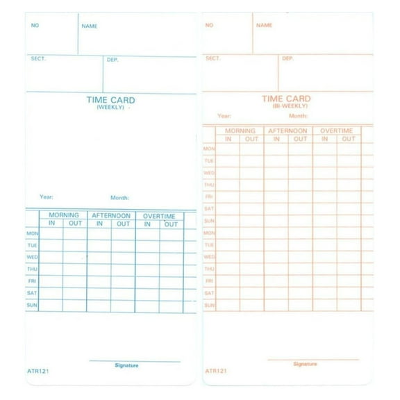 250 ATR121 Time Cards for Acroprint ATR120 and ATR120r 250 Cards