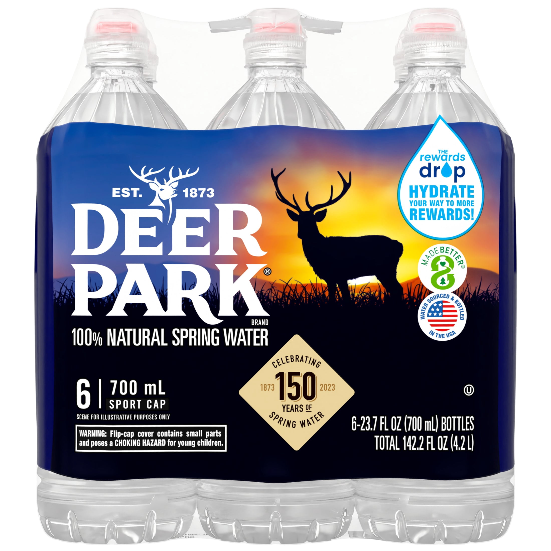 Deer Park Spring Water, Sport Cap, 23.7 fl oz, 6-pack Plastic Bottles