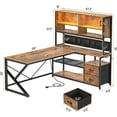 thumbnail image 2 of SEDETA L Shaped Desk with Ample Storage, Gaming Desk with LED Lights & Power Outlets, Home Office Desk with Drawers, Glass Cabinets & Open Shelves, Corner Desk with Spacious Desktop, Rustic Brown, 2 of 9