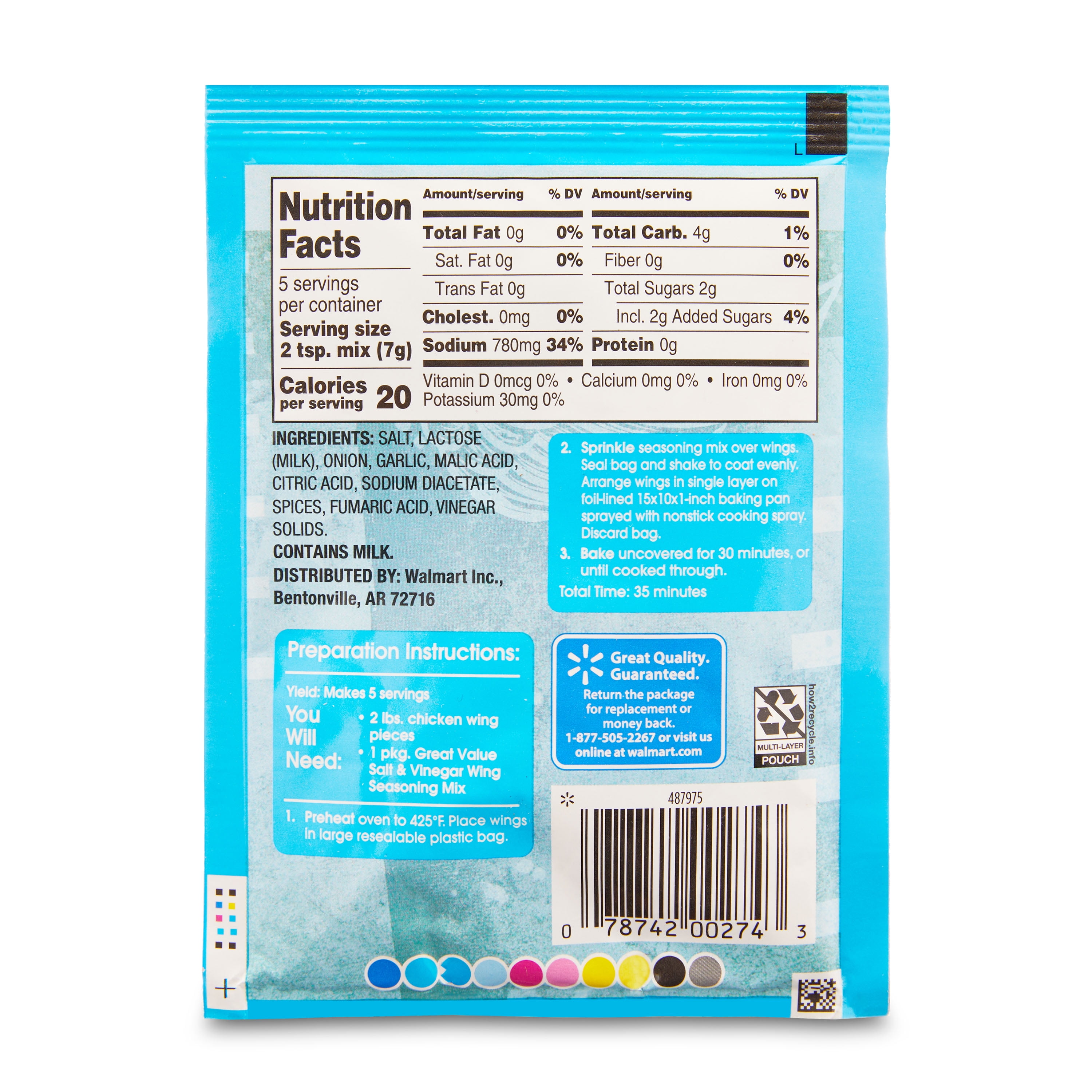 Great Value Salt & Vinegar Wing Seasoning Mix, 1.25 oz