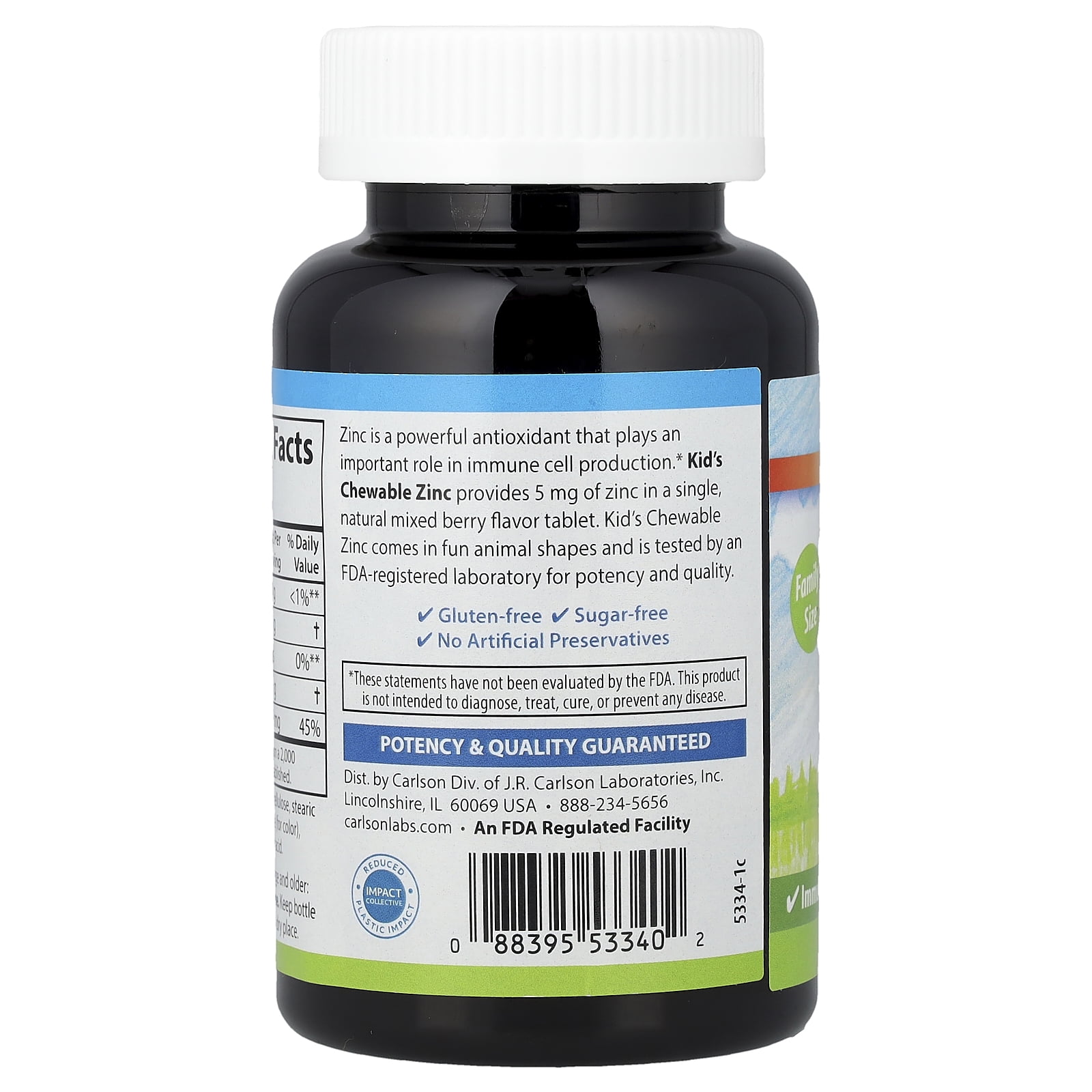 Carlson Kid's Chewable Zinc, Natural Mixed Berry, 5 mg, 160 Tablets