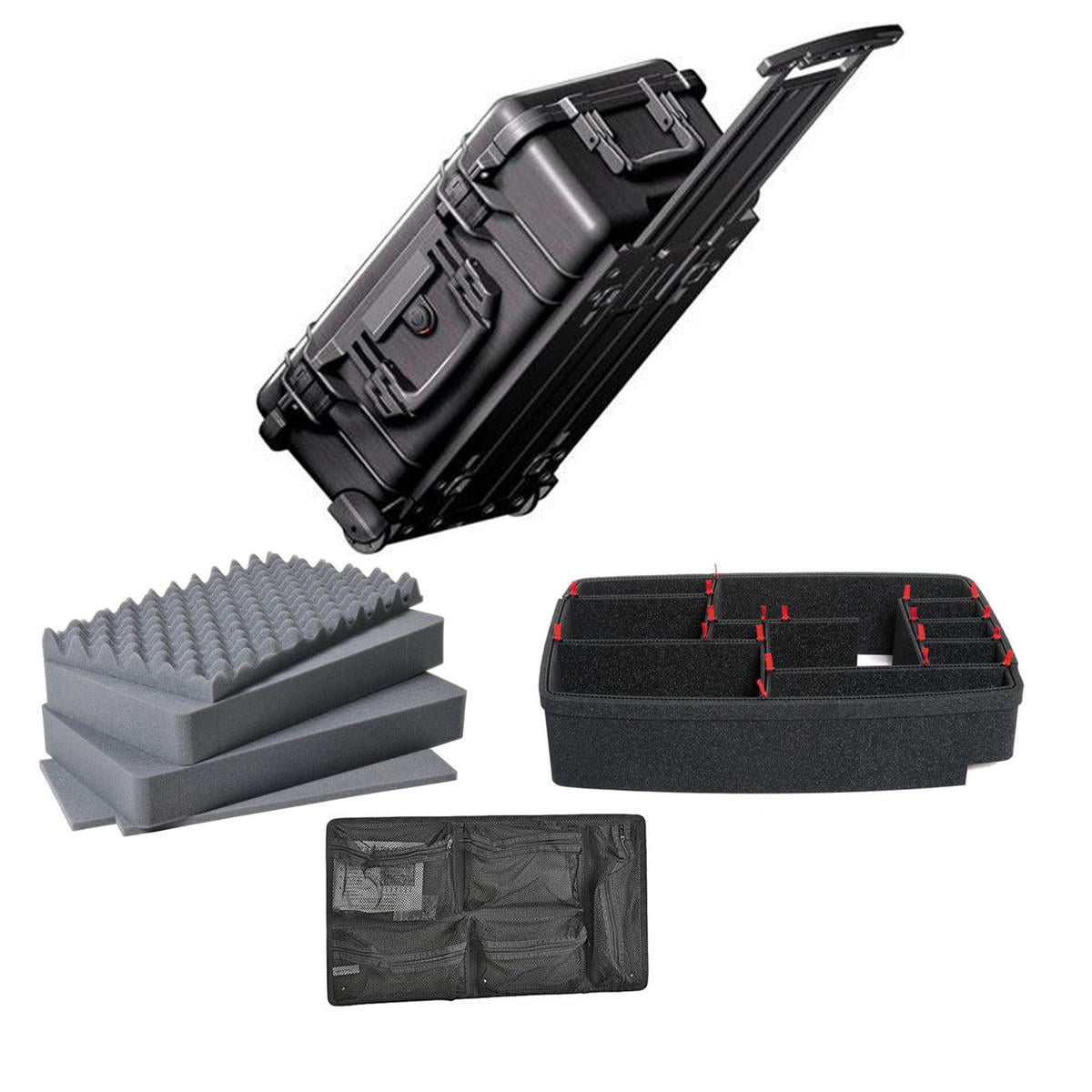 Pelican 1510 On Watertight Hard Case without Foam Insert,with Wheels,  Charcoal Black - Bundle With Pelican PC1511 Pick 'N Pluck Replacement Foam  Set,