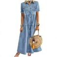 thumbnail image 1 of Women‘s Short Sleeve Loose Long Denim Dress, 1 of 3