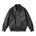 thumbnail image 3 of larppty Boys Girls Leather Jacket Teen Lapel Collar Zip up Biker Coats Trendy Oversized Lightweight Outerwear Tops for Kids (Black,7-8 Years), 3 of 7